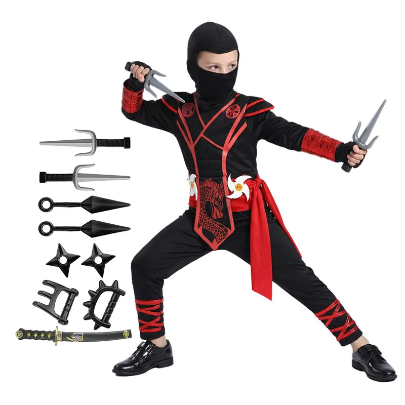 Disfraz de Ninja samurái enmascarado de dragón rojo para niños, Cosplay de Anime japonés con juguete de Ninja, regalo, disfraces de Festival para niños y niñas
