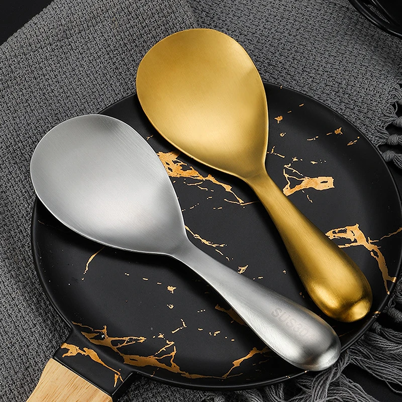 Stainless Steel Rice Spoon Large Capacity Rice Paddle Deepen Thicken Soup Spoon Dinnerware Tableware Kitchen Cooking Tools