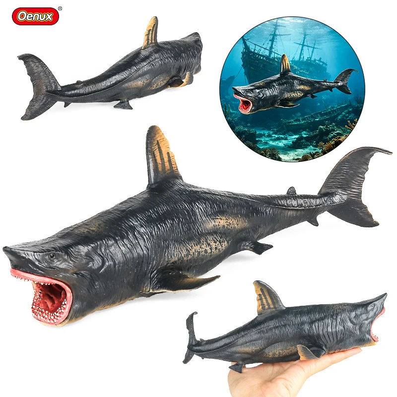 Oenux savage marinha vida marinha megalodon figura de ação clássico oceano animais grande tubarão peixe modelo pvc coleção brinquedo para crianças presente