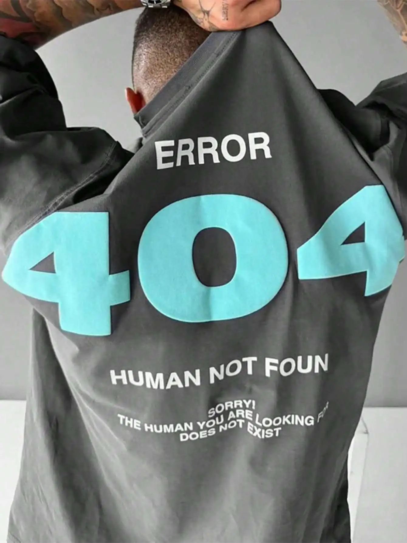404 Error Human Not Found Tech Print on Premium Soft 100% Cotton Mens T shirt Perfect for Summer Techwear Casual Style