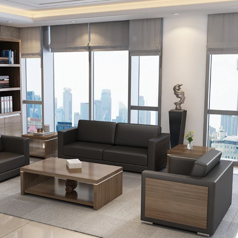 Wooden Cowhide Office Sofas Comfortable Elegant Simple Modern Office Sofa Useful Luxury Office Furniture Gado Mai Matasai XYOS