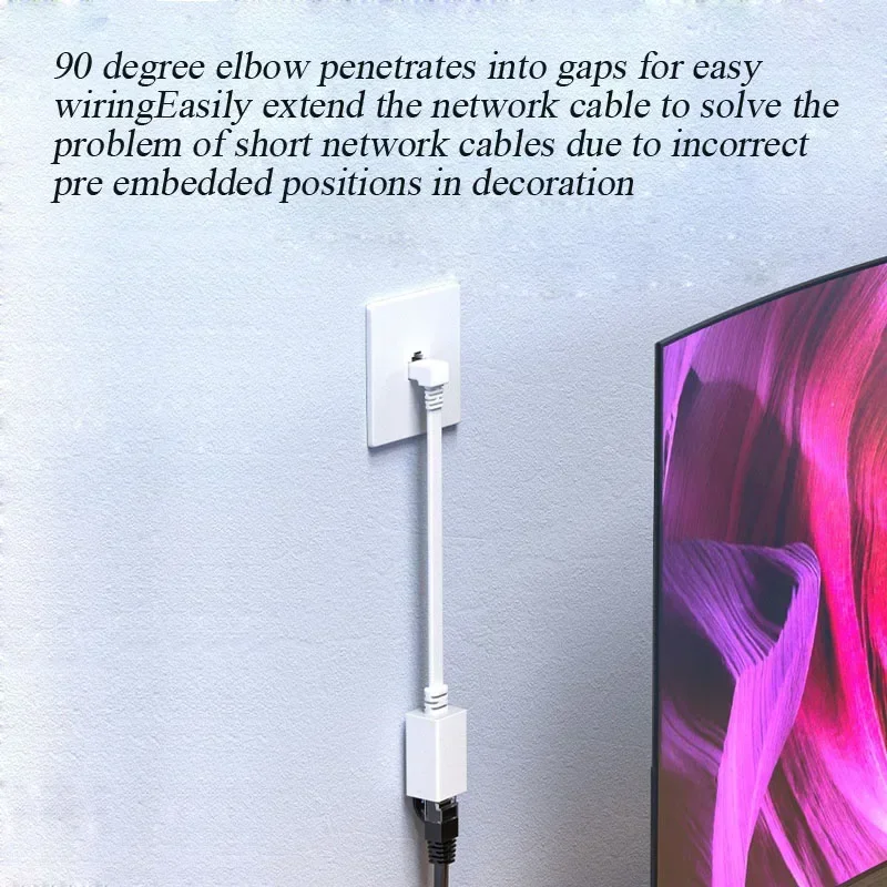 90 Degree CAT7 Network Extension Cable Flat Ultra 10G UP/Down/Straight Angle Elbow Network Wire RJ45 Male to Female Adapter Cord
