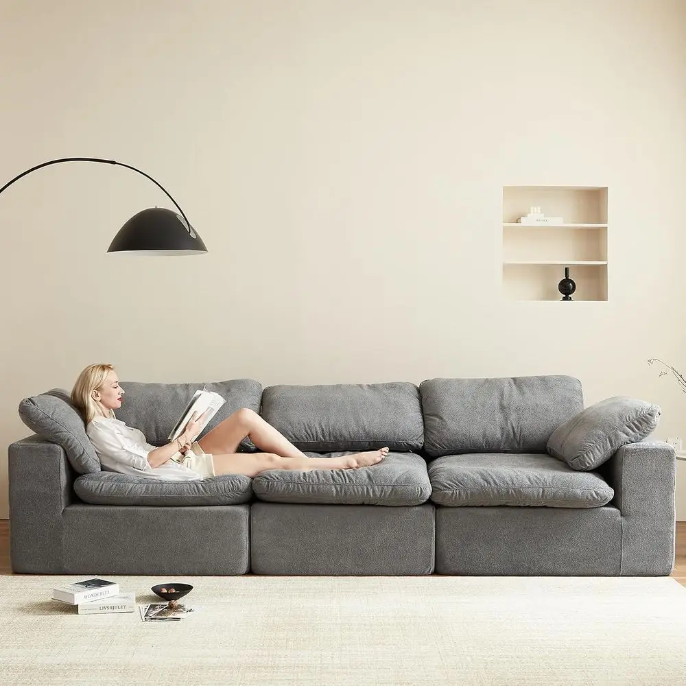 ular Sectional Soa, 3-Piece Corduroy Couch with Chaise, Deep Seat Oversized Lounge Soa or Living Room, Convertible Comy Couch wi