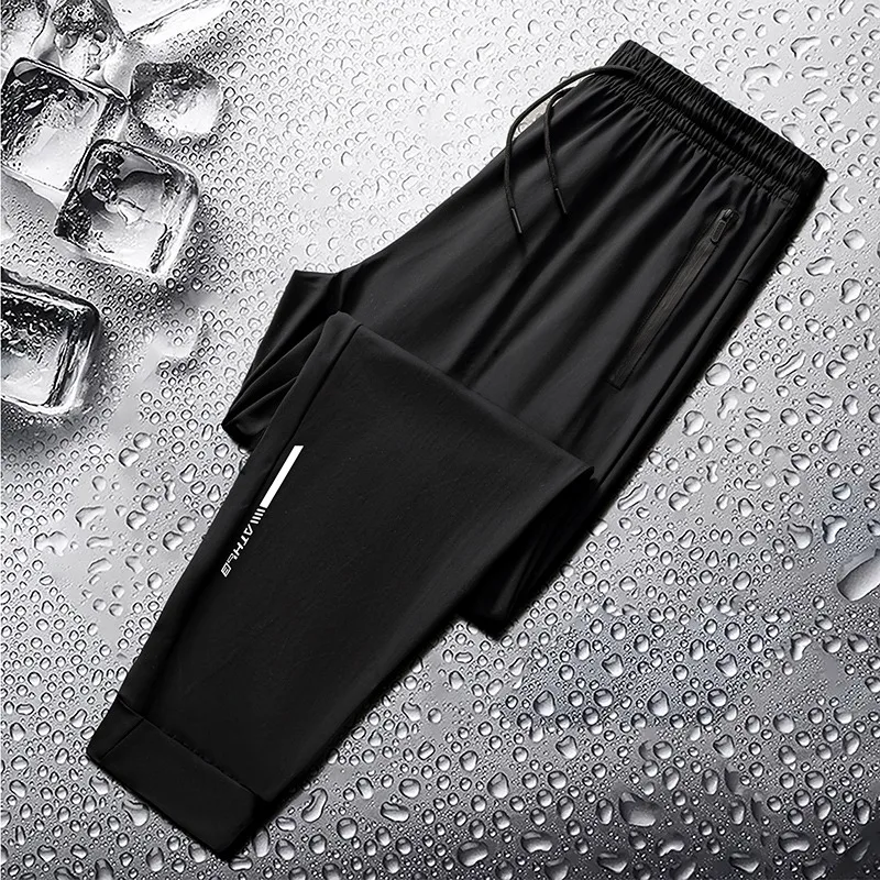 

2024 Summer New Casual Pants Three Defense Men's Thin Ice Silk Elastic Straight Tube Loose Trendy Sports Pants Trousers