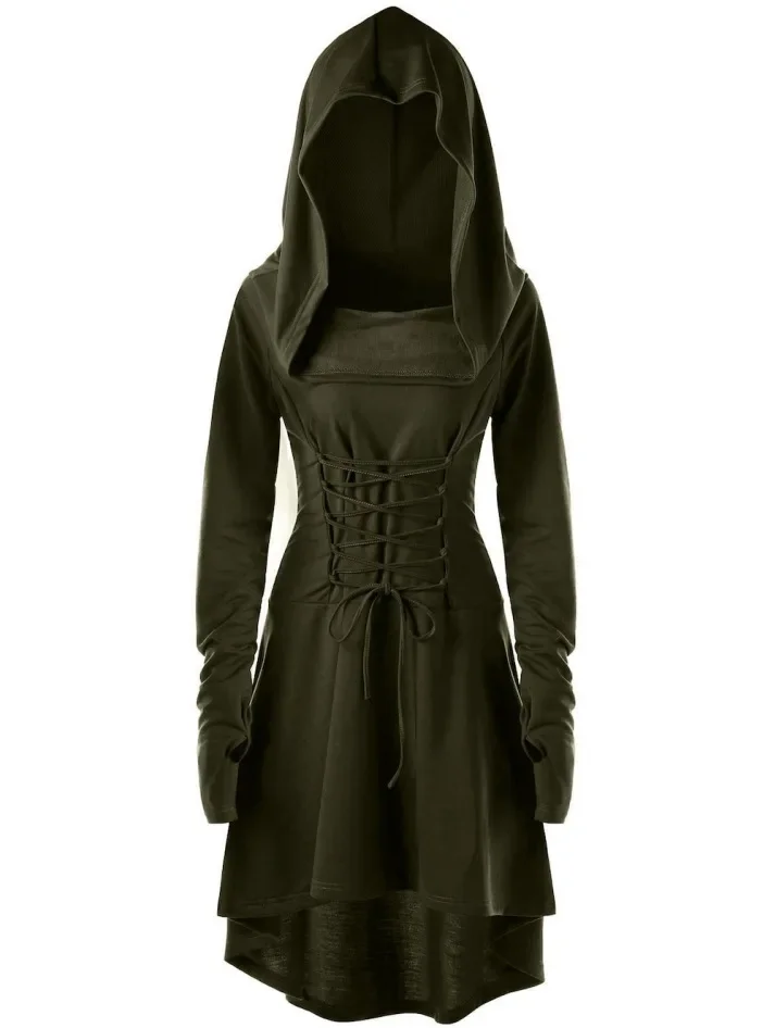 Costume de Cosplay Médiéval à Lacets pour Femme, Robe Haute et Basse, Style Victorien, Veste Décontractée à Capuche, Manteau, Nouvelle Collection 2024