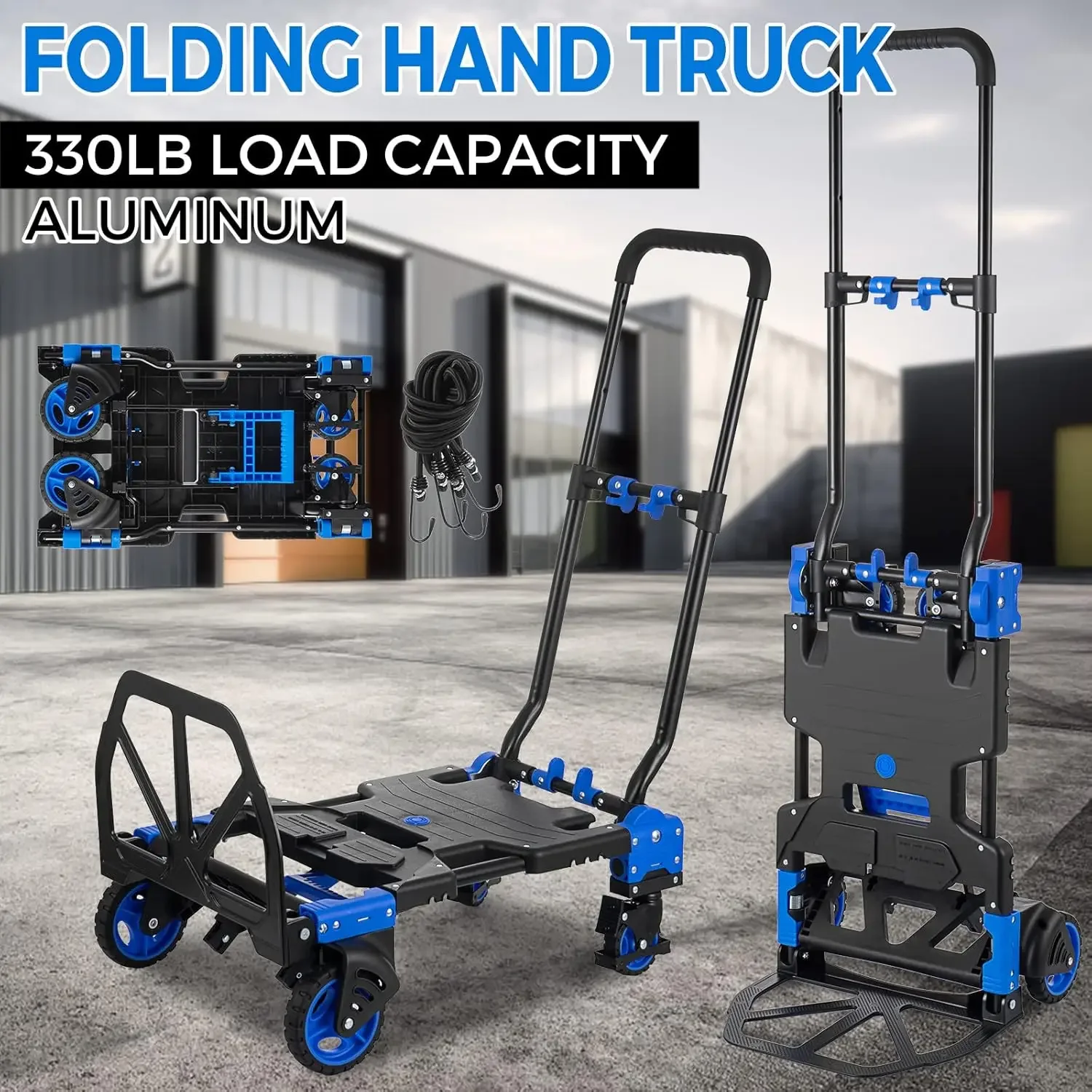 Folding Hand Truck, Heavy Duty Hand Truck Cart, Convertible Dolly Cart Capacity W/Telescoping Handle, 2 in 1 Luggage Troll