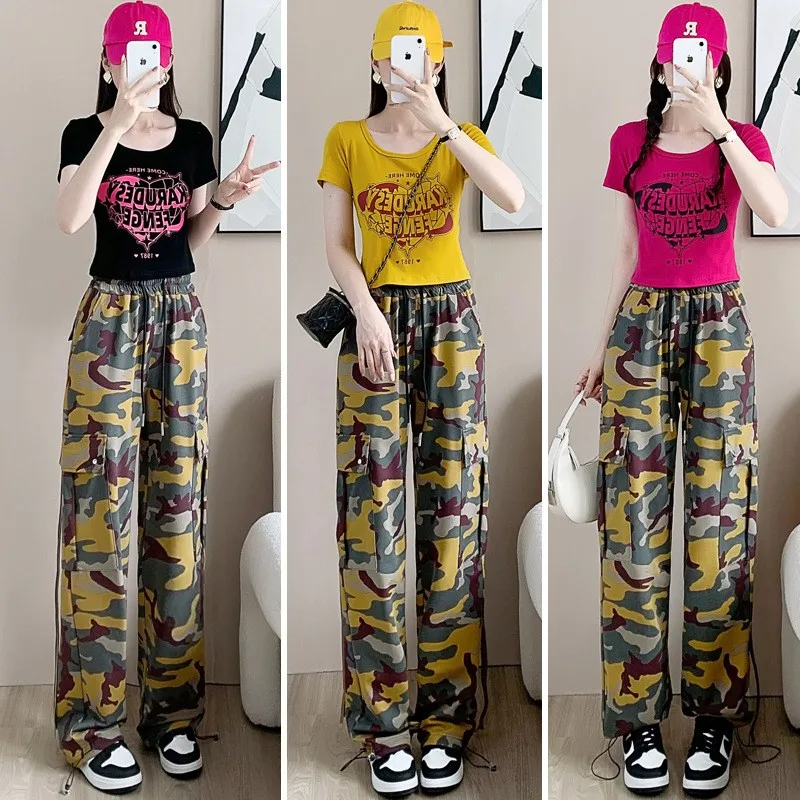 Summer 2023 New Sle Women's Sportswear Set with Saes Dancing Streetwear Hip Hop Faionable Two-Piece Cotton T-irt orts