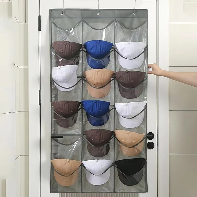 Felt Cap Holder Organizer For Baseball Hats Over The Door Storage Rack 24 Pockets Multi-Function Large Capacity Wall Bag