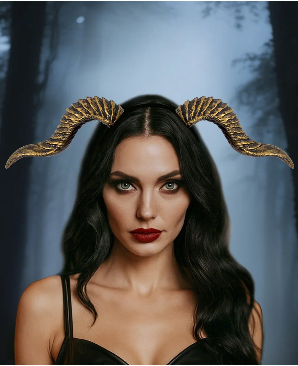 2025Halloween Cosplay Teufelshorn Haarreifen DIY Montage COS Haarschmuck Requisiten Dämon Ochse Verformbares Horn – Detail 10