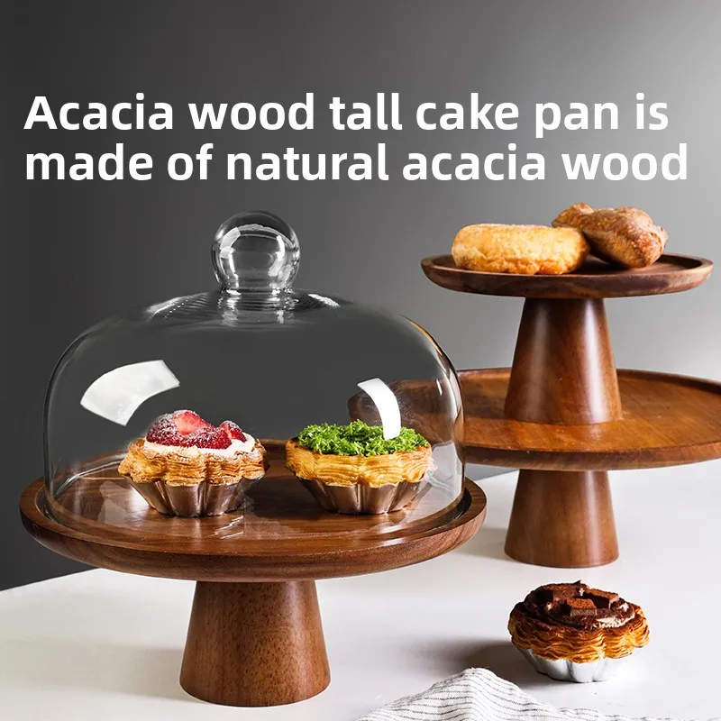 

Tall cake tray Exquisite dessert table display rack Wooden afternoon tea tray Chinese pastry tray Glass cover