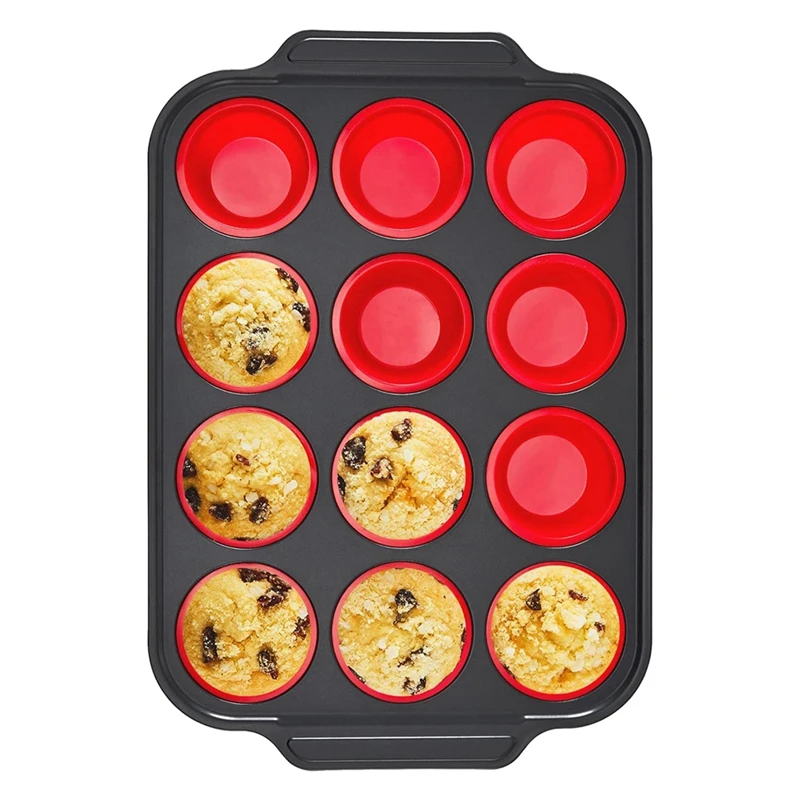 

Silicone Muffin Pan With Metal Frame, Egg Bite Maker Silicone Molds For Baking, Cupcake Pans 12 Regular Size