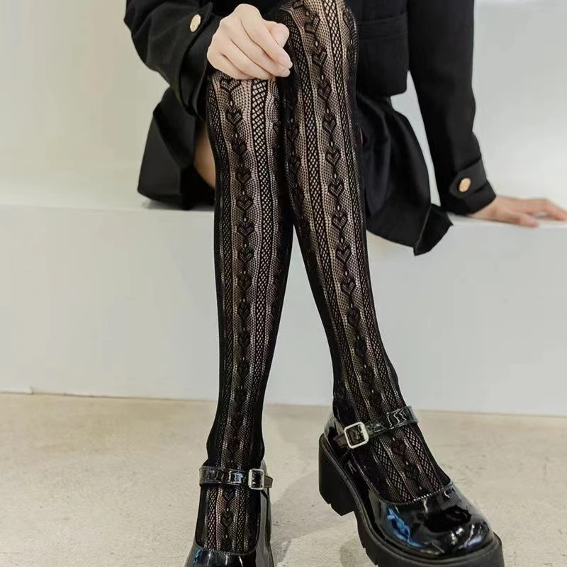 2026 الدانتيل القلب شبكة صيد السمك أنبوب طويل شبكة فوق الركبة الجسم جوارب خادمة تأثيري لوليتا الفخذ العليا شبكة السمك الجوارب الطويلة