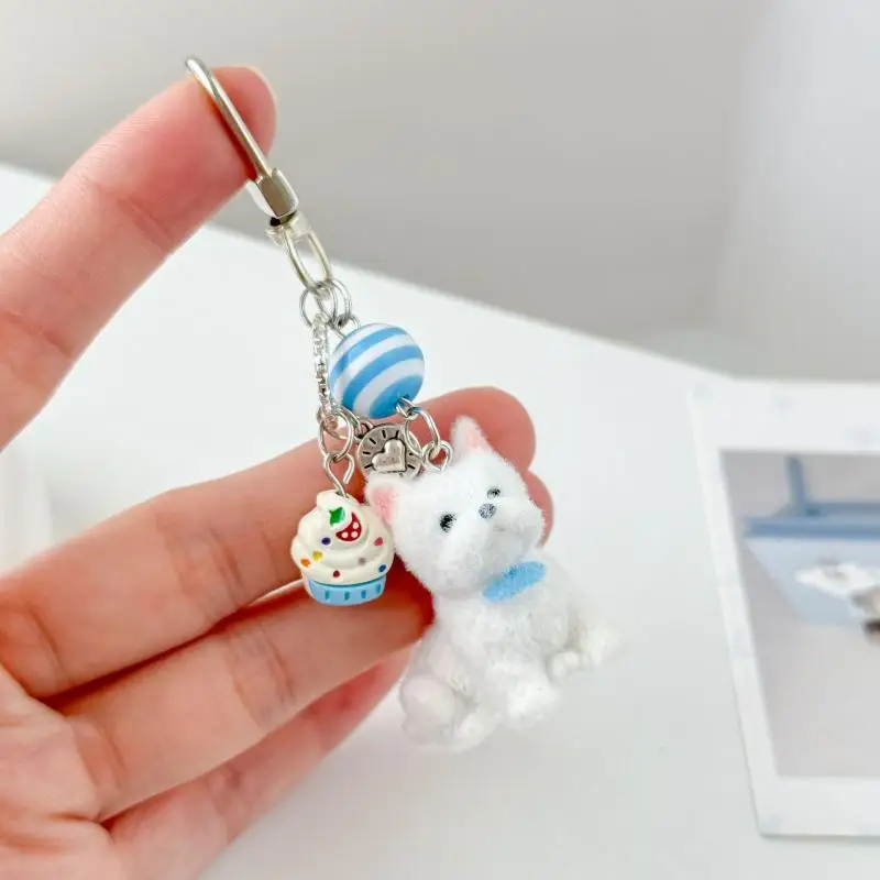 

Flocking Puppy Keychain Furry Dog Phone Chain Strap Charm Keyring Jewelry Lanyard Bag Decor