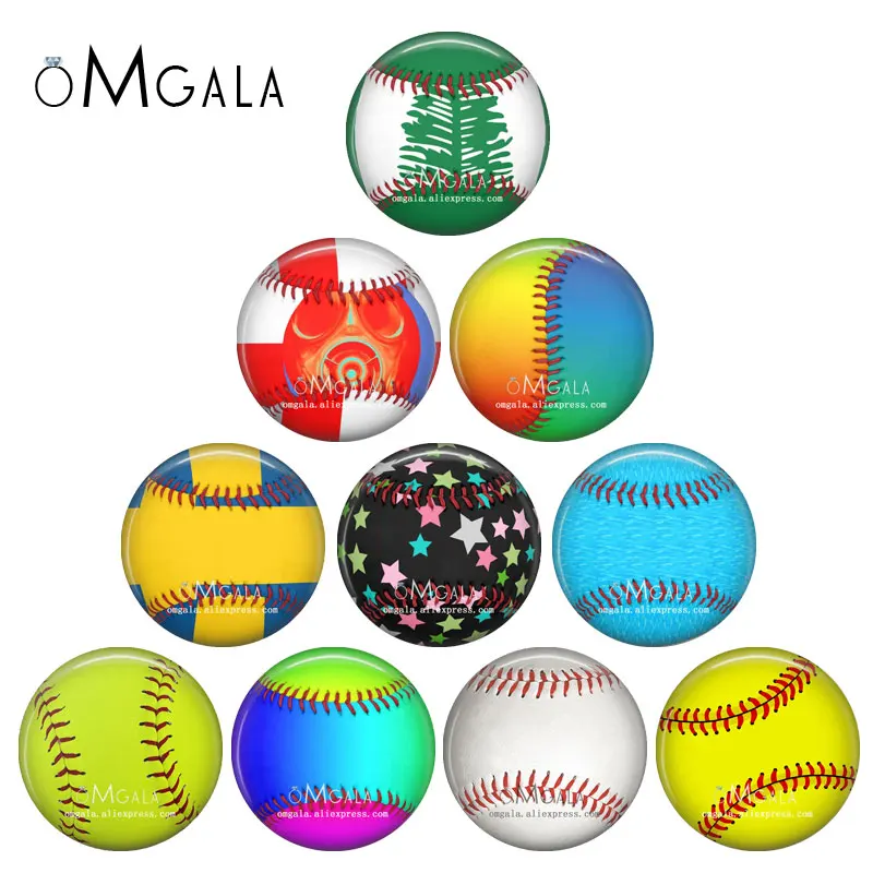 Sport Baseball Art Patterns 10mm/12mm/14mm/16mm/18mm/20mm/25mm Rotondo foto cabochon in vetro demo parte posteriore piatta Fare risultati