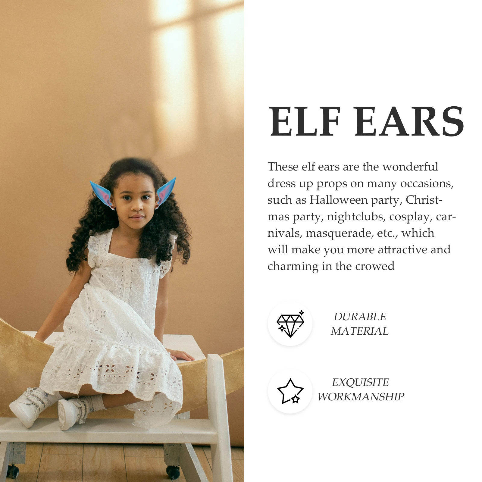 1 Pair Simulation Elf Ears For Cosplay Fairy Halloween Party Accessory Skin-Like Ear Prop Masquerade Carnival Costume Headwear