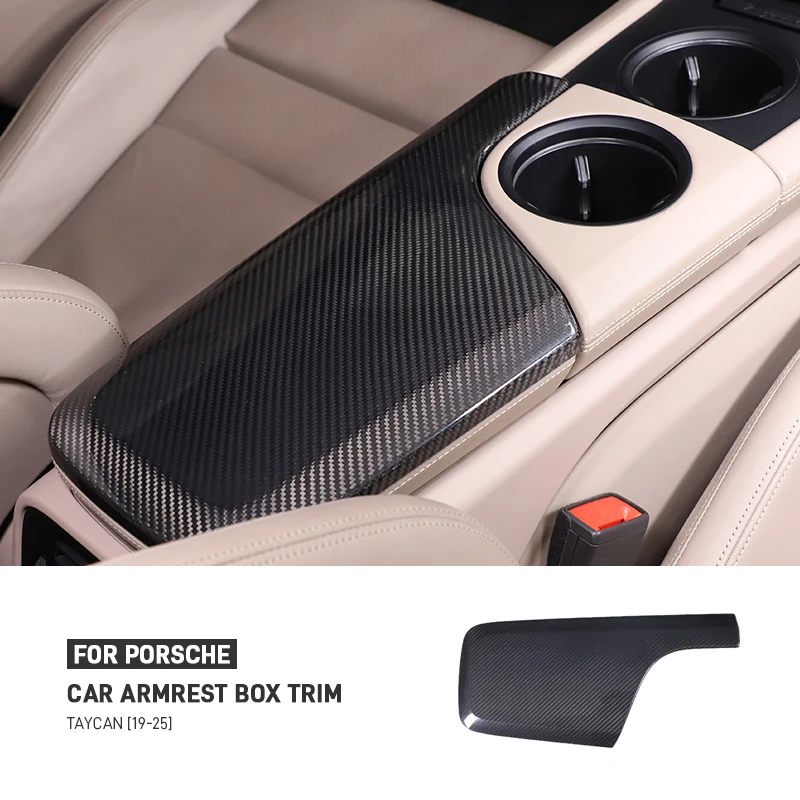 

For Porsche Taycan 2019-2025 Real Dry Carbon Fiber Car Central Control Armrest Storage Box Trim Cover Decoration Accessories