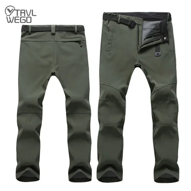 TRVLWEGO-pantalones de senderismo de invierno para hombre, pantalón cálido de forro polar impermeable, a prueba de viento, para acampar al aire