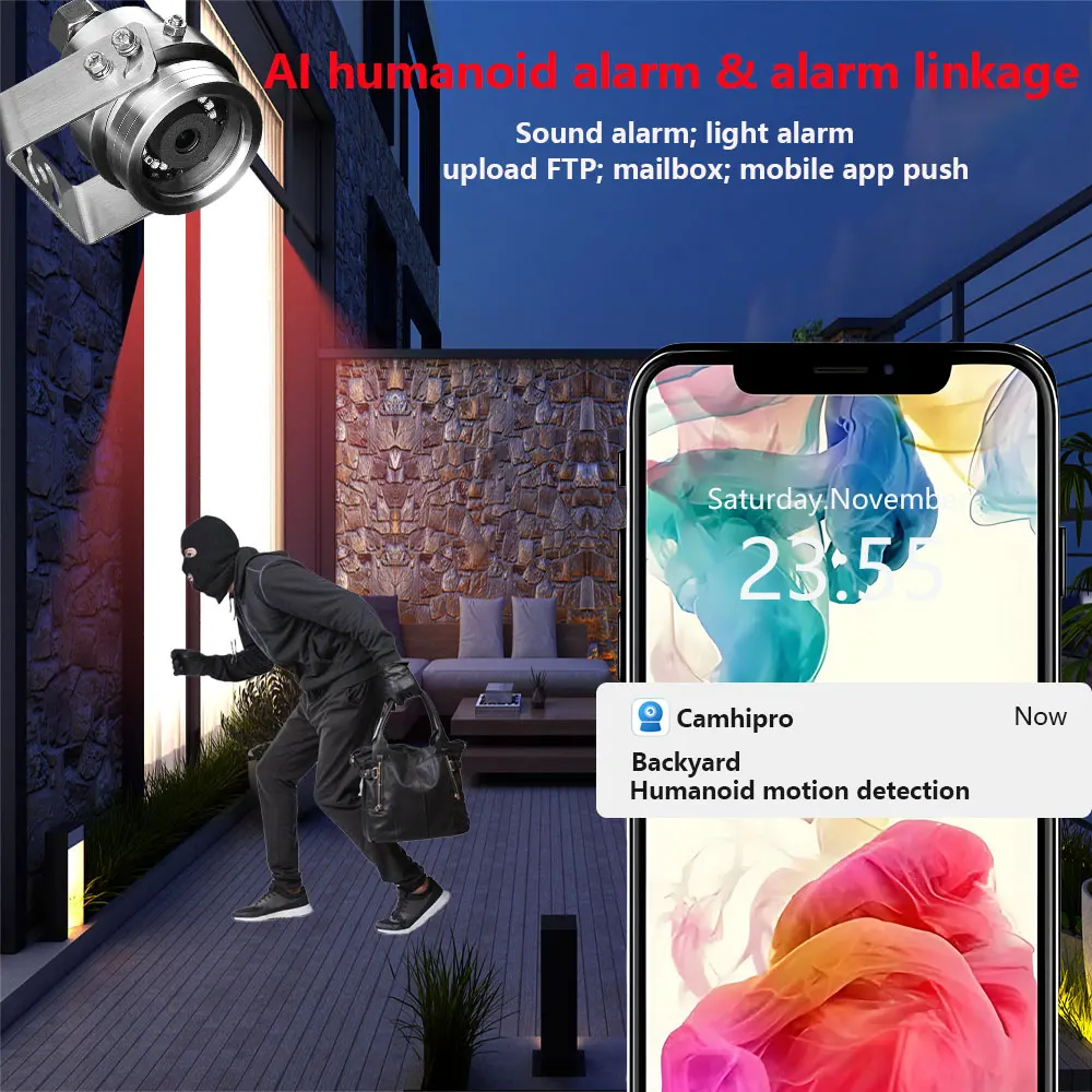 Full Metal Security IP Camera 5MP POE 48V 304 Stainless steel Explosion-proof Humanoid Detection IR Night Vison With SD Card