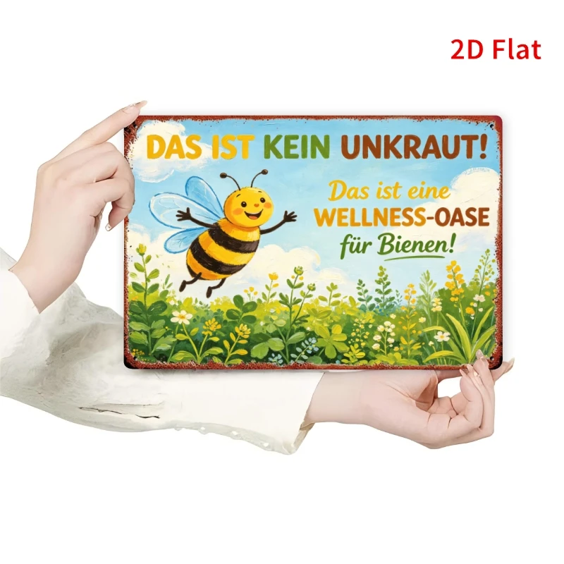 2D Flat, Decorative Sign 2D Flat, 1pc German Bee Garden Metal Sign 