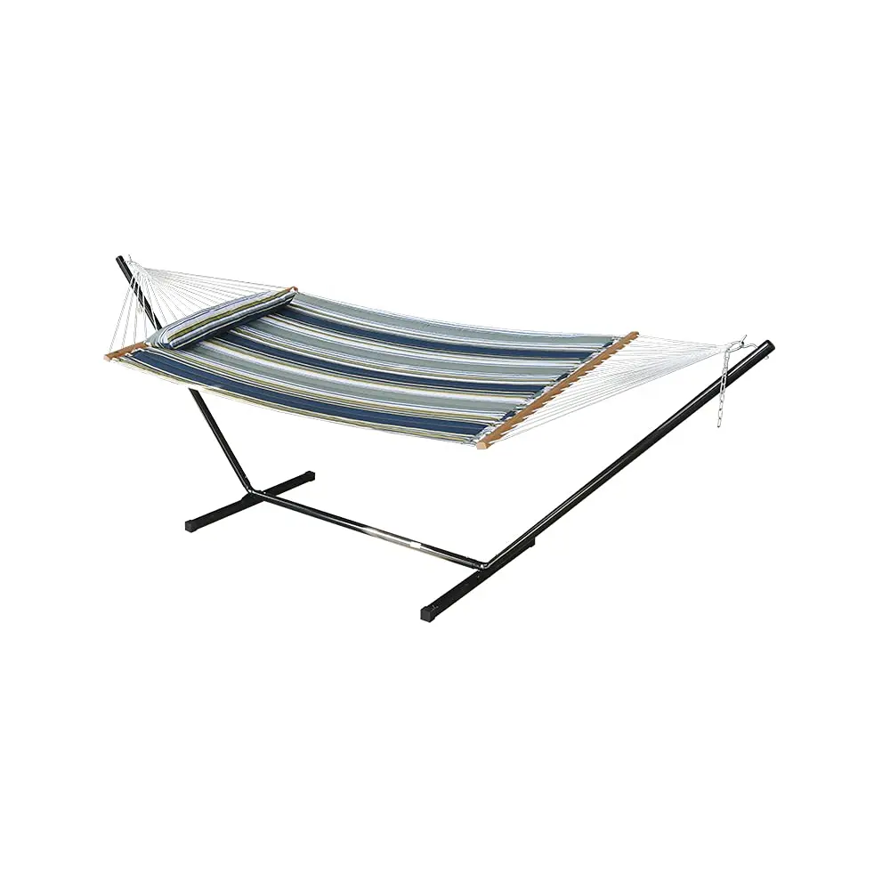

Quilted Fabric Double Hammock 12ft Stand Spreader Bar Pad Pillow 350lb Indoor Outdoor, Customized