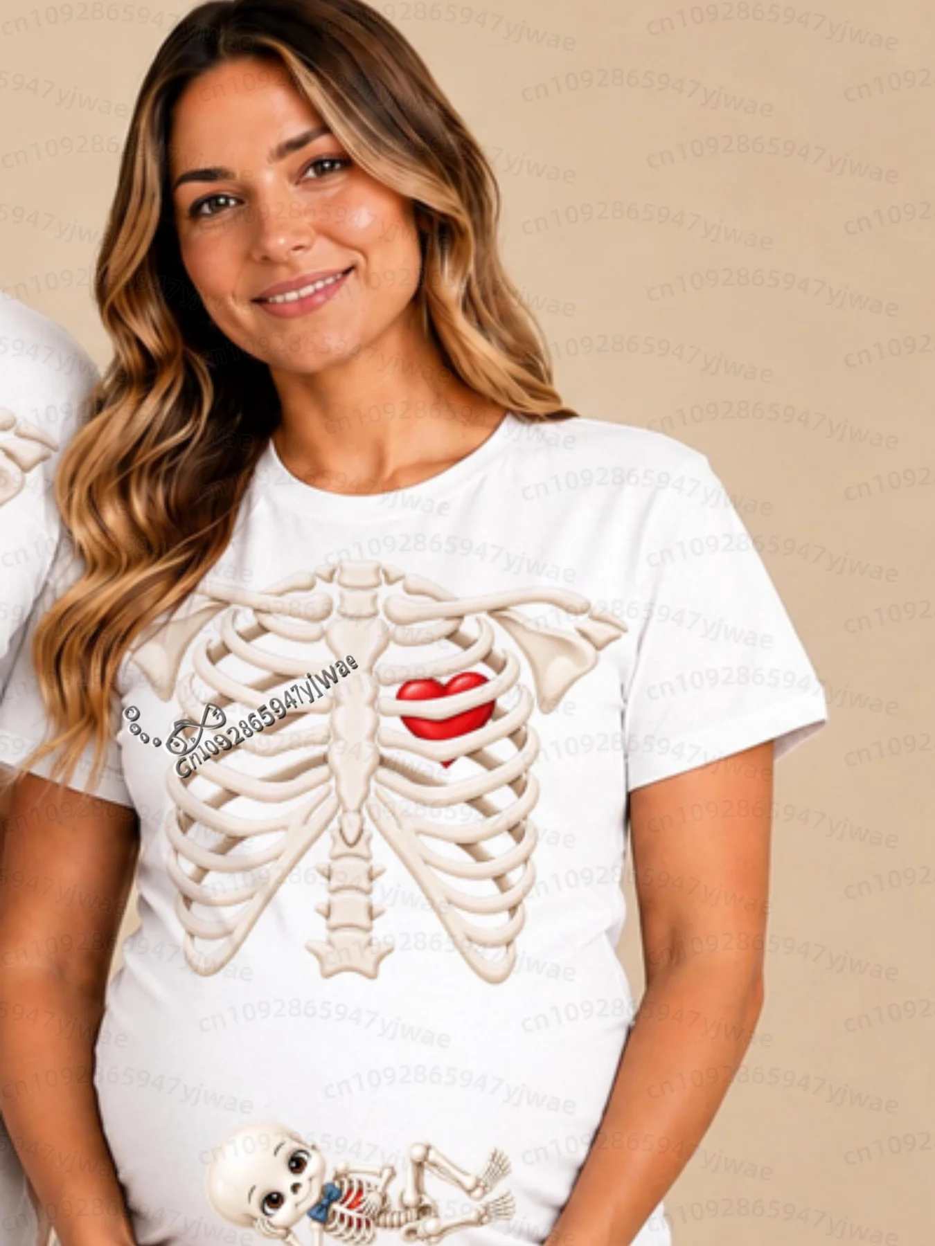 2026 Herren Halloween Skelett Schwangerschafts-Baby Halloween T-Shirt Totenkopf-Knochen-Druck Kurzarm Damen Herren Halloween Paar T-Shirt – Detail 15