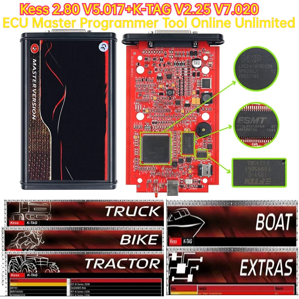 NEWBest Kess 2.80 V5.017 ECU Master Tool K-TAG V2.25 V7.020 Full Chip OBD2 Manager Tuning Kit KSuite 2.7 KTAG 2.25 Programmer