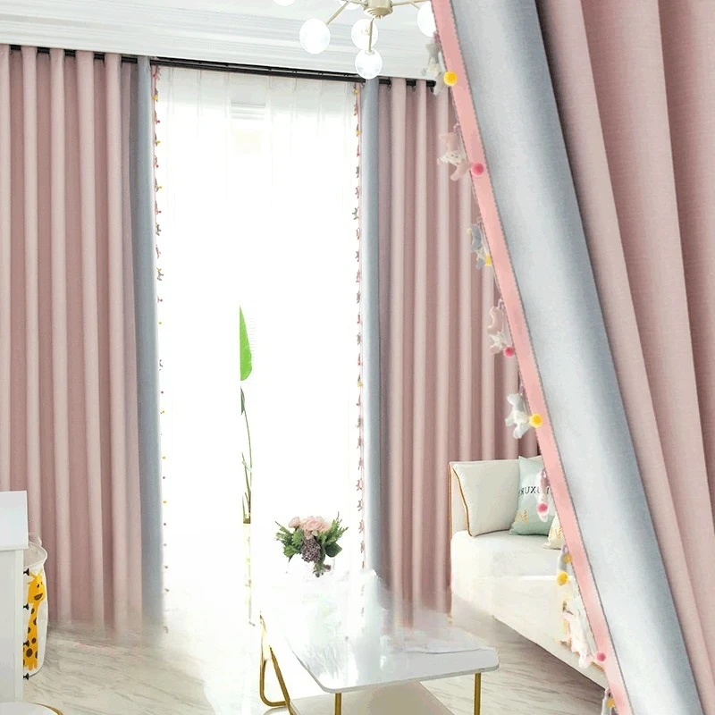 Fashion Modern  Pony Lace Gray Powder Curtains Full Blackout Children's Room Bedroom Curtains for Living Dining Room Bedroom