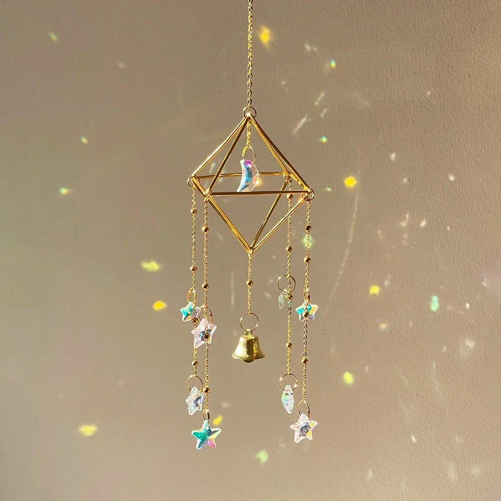 Rainbow Star Moon Wind Chimes, Sun Catcher Outdoor Window Home Decoration Garden Car Pendant