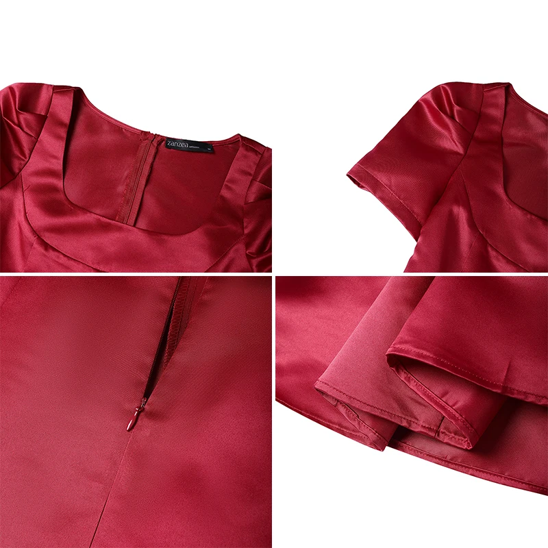 ZANZEA Elegant Women Wedding Party Dress Satin Silk Long Sundress Summer Short Sleeve Square Collar Sexy Solid Color Vestidos