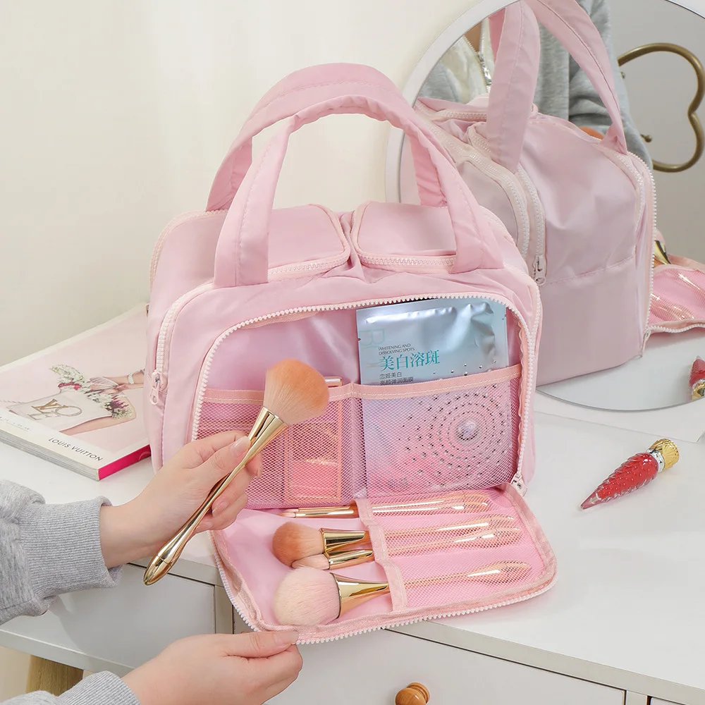 

Women's Large Capacity Fluffy Makeup Bag Portable Skincare Storage Bag Partitioned Travel And Outdoor Grooming Bag Wash Pouch