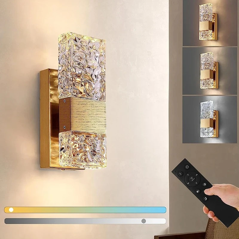 

2025 Modern Wall Light 3000K 6000K Dimmable LED Crystal Lighting With Remote For Bedroom Living Room Hallway Bathroom Vanity Fic