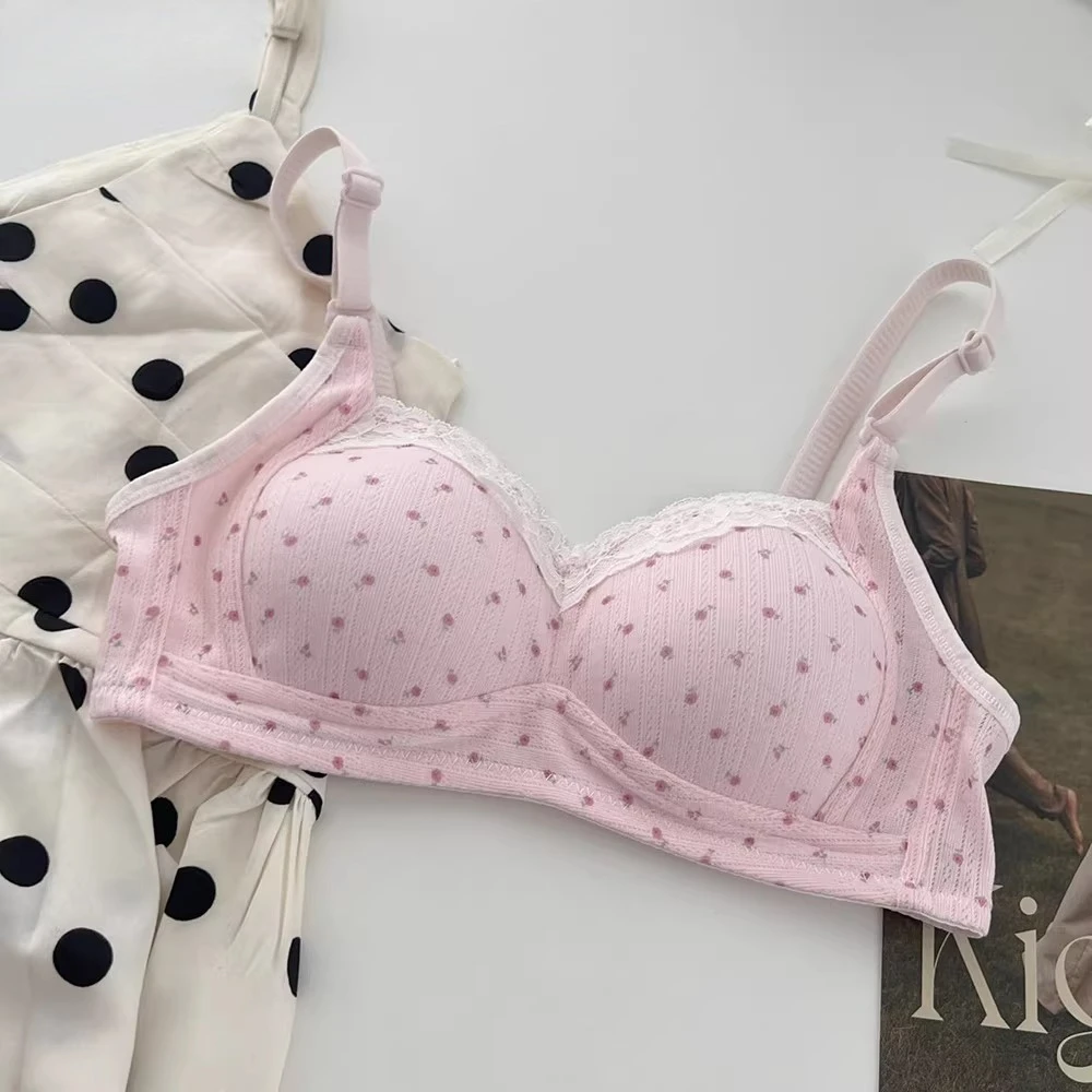 Japa Kirschblüten-BH, kabellos, dünne Spitze, Bralette, kleine Brust, Damen, bequem, atmungsaktiv, Studentenunterwäsche, Push-Up, kein Stahl