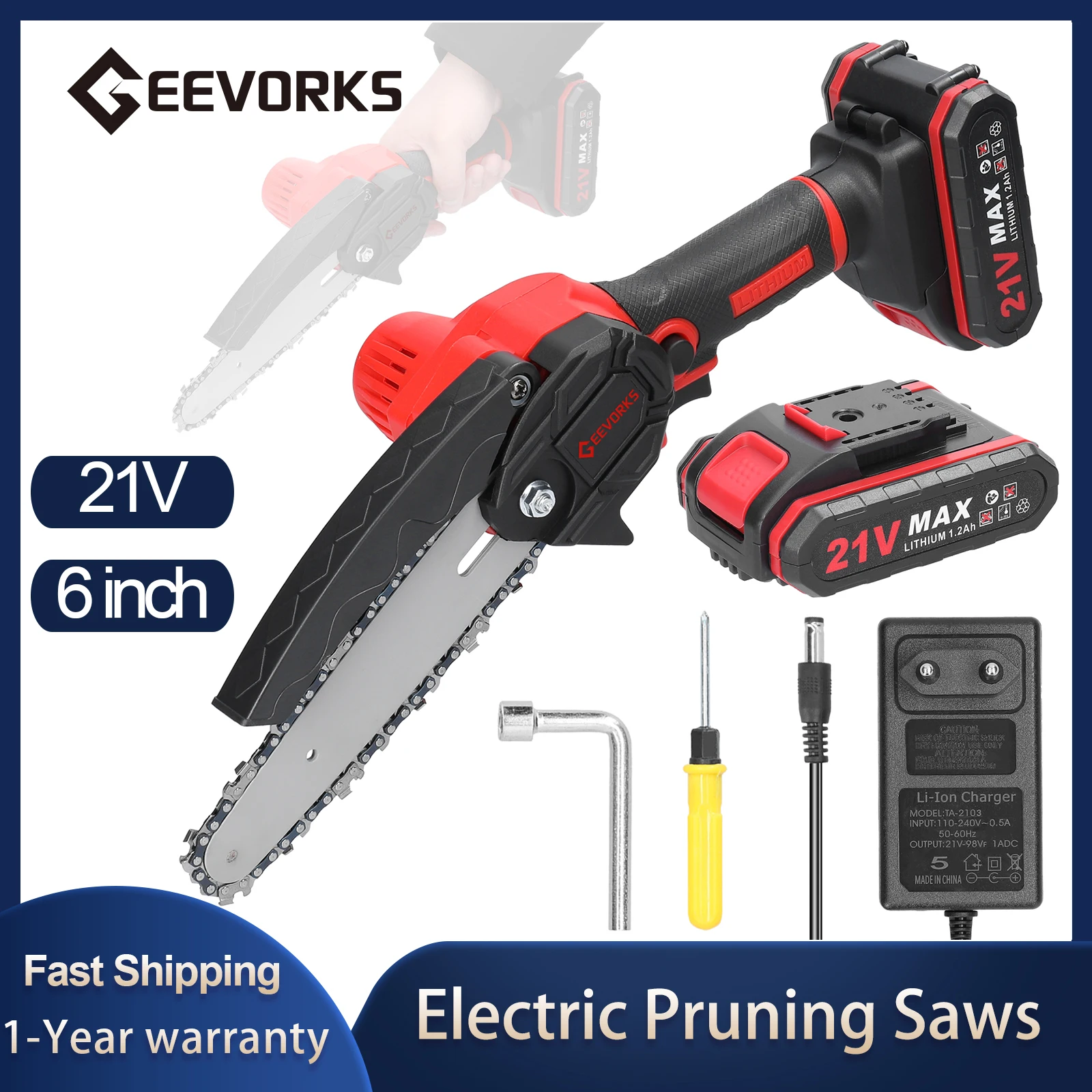 Portable Electric Pruning Saws 21V 6inch Small Wood Splitting Cordless Chainsaw One-handed Woodworking Tool Rechargeable Saw