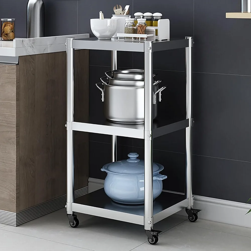 عربة أدوات المطبخ المصنوعة من الفولاذ المقاوم للصدأ بطبقتين مع ارتفاع قابل للتعديل وعجلات للتخزين #1