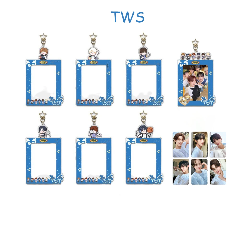 

2Pcs/Set KPOP TWS Cartoon Photo Frame Card Holder Keyring Shinyu Hanjin Youngjae Photos Display ID Cards Sleeve Fans Collection