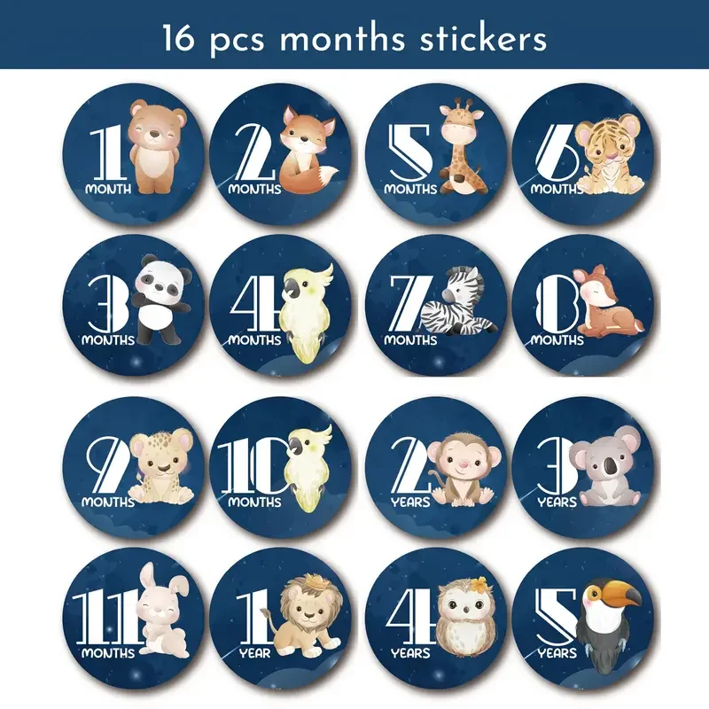 32pcs Adorable Zoo Animal Baby Milestone Monthly Stickers - Perfect for Newborn Boys & Girls!