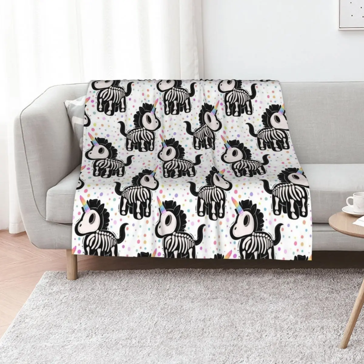 

Unicorn skeleton Throw Blanket Vintage Soft Plaid Quilt Flannel Blankets