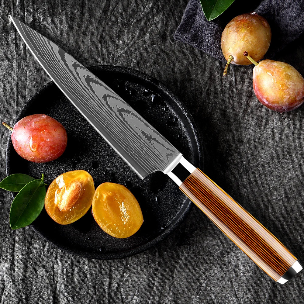 XITUO Paring Knife 5 inch 7Cr17MoV Stainless Steel Razor Sharp Fruit Knife Damascus Laser Pattern Kitchen Fruit Utility Knife