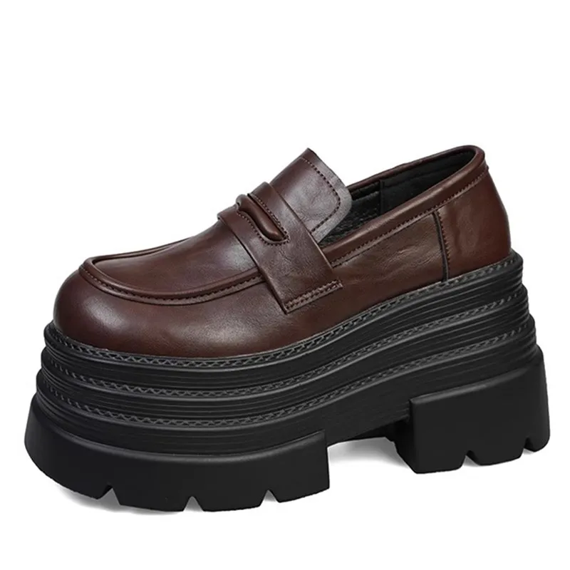 

British Style Thick Bottom Leather Shoes Women's New 2025 Spring Versatile Ladies JK Flats Padded Platform Loafers Trendy