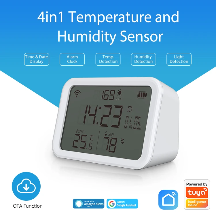 Tuya Zigbee Temperature Sensor,Smart Home Light Detector Indoor Hygrometer Thermometer Smart Life App,Vie Alexa Google Home