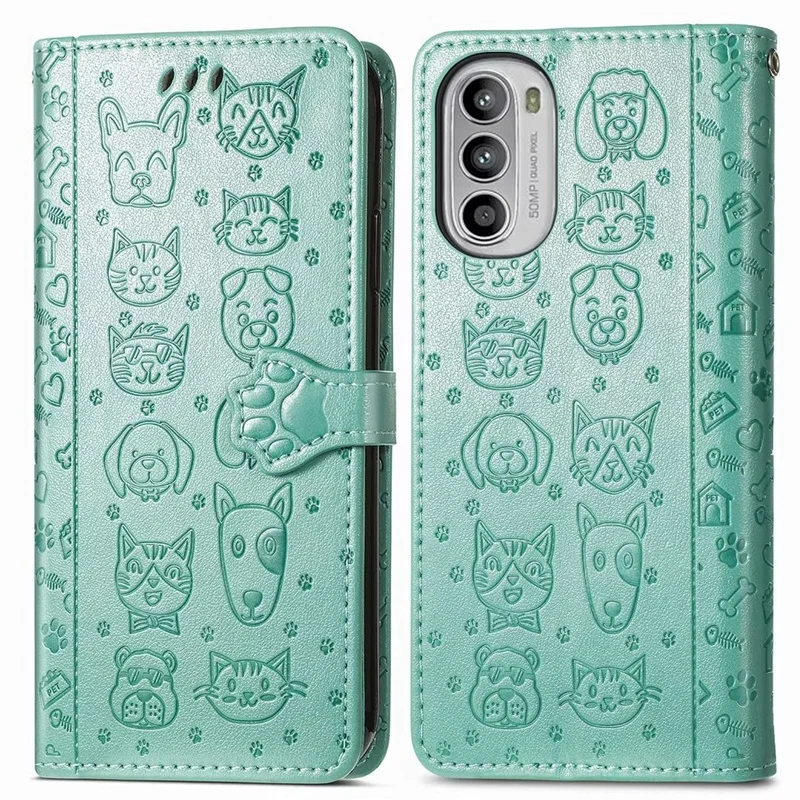 

New Style PU Leather Flip Cover for MOTOROLA MOTO G22 G52 G50 G60 G30 G10 Embossed Cat and Dog Wallet Case for Moto Edge 20 30 P