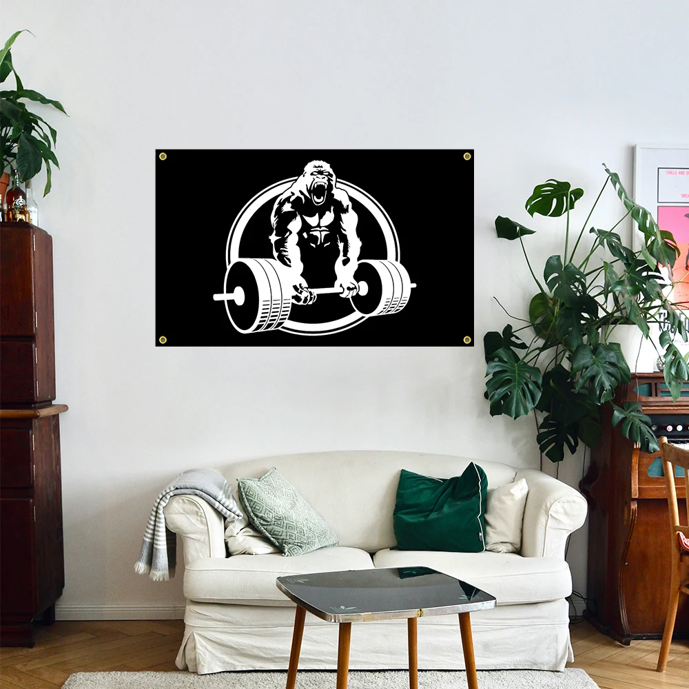 Gorilla Weightlifting Flag 3x5 Ft Motivational Fitness Inspirational Flags for Home Gym Decor College Room Wall Garage Flag