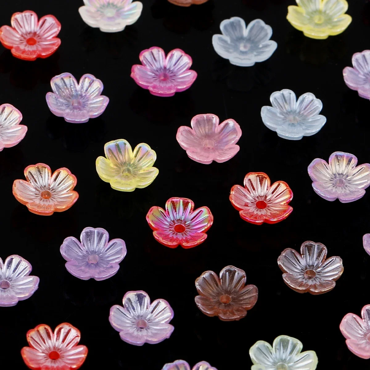 About 150pcs Random Color 10mm AB Color Five Petal Acrylic Flower Beads DIY Bracelet Jewelry Making Supplies