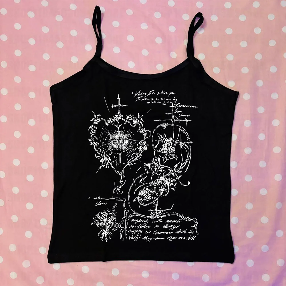 

Y2k Top Fairy Grunge Graphic T-Shirts Women E-Girls Goth Slim Sleeveless Tee Vintage Emo Clothes 2000s Retro Streetwear Tank Top