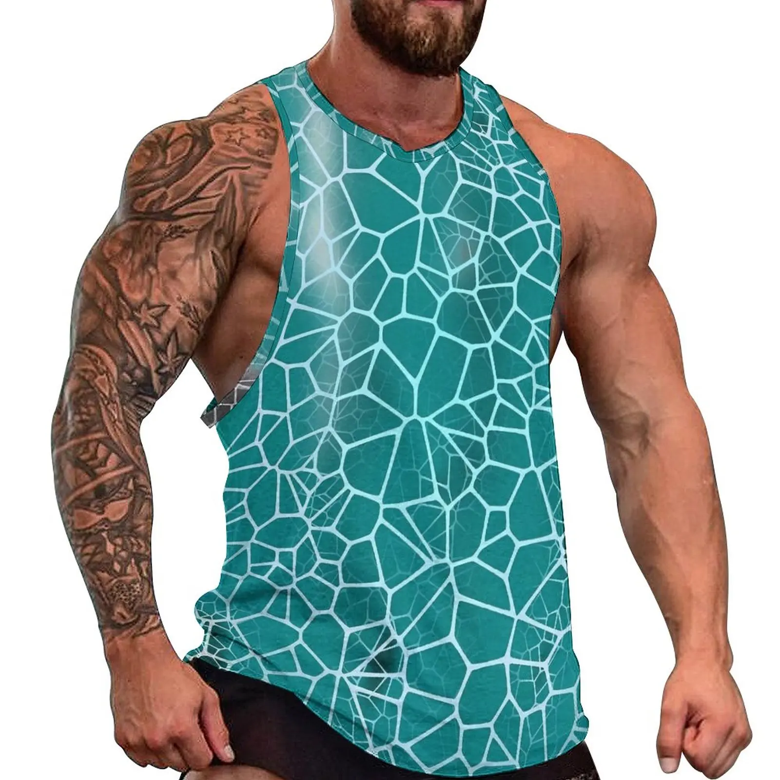 

Shallow Water Tank Top Man's Dark Blue Sea Tops Summer Custom Gym Muscle Oversized Sleeveless Shirts