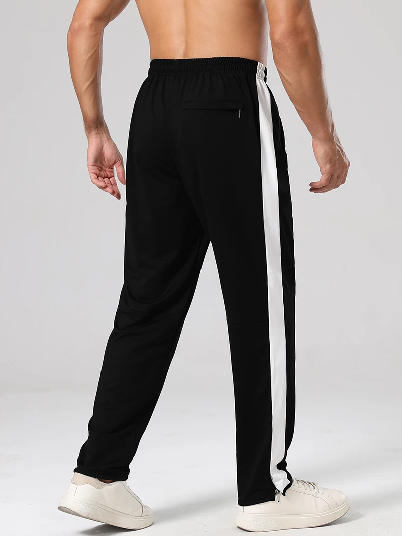 Herren-Freizeithose für Frühling/Herbst, gerader Schnitt, Seitenstreifen, elastischer Bund mit Kordelzug, Reißverschluss am Knöchel, normale Passform, für den täglichen Sport- und Freizeitgebrauch – Detail 5
