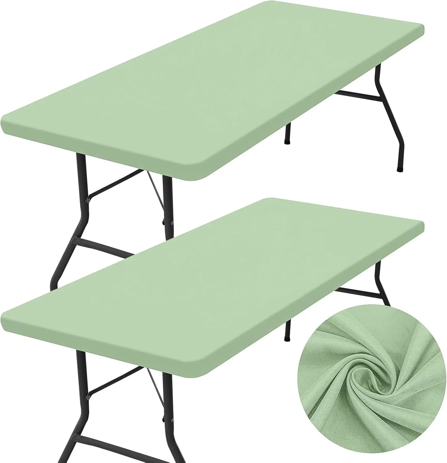 8 Foot Tables Waterproof Elastic Fitted Tablecloths Polyester Table Cover for Camping, Indoor and Outdoor (White, 30'x96')