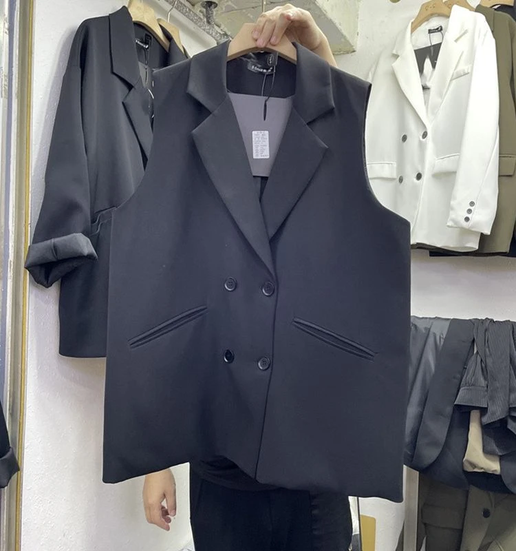 

plus Size 300 Pounds Sleeveless Vest Women's Summer High-End Feeling Outerwear Korean Style Suit Vest Jacket Polyester Fiber