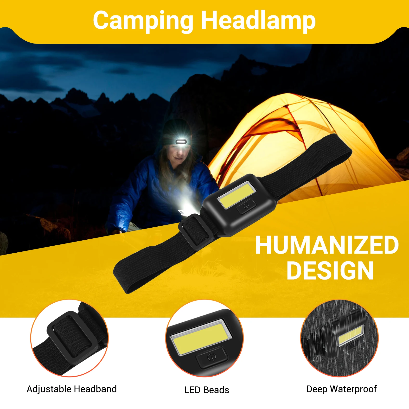 

Cob Led Mini Head Light Lamp Headlight 3 Modes Rainproof Head Torch Flashlight Head For Outdoor Camping Fishing