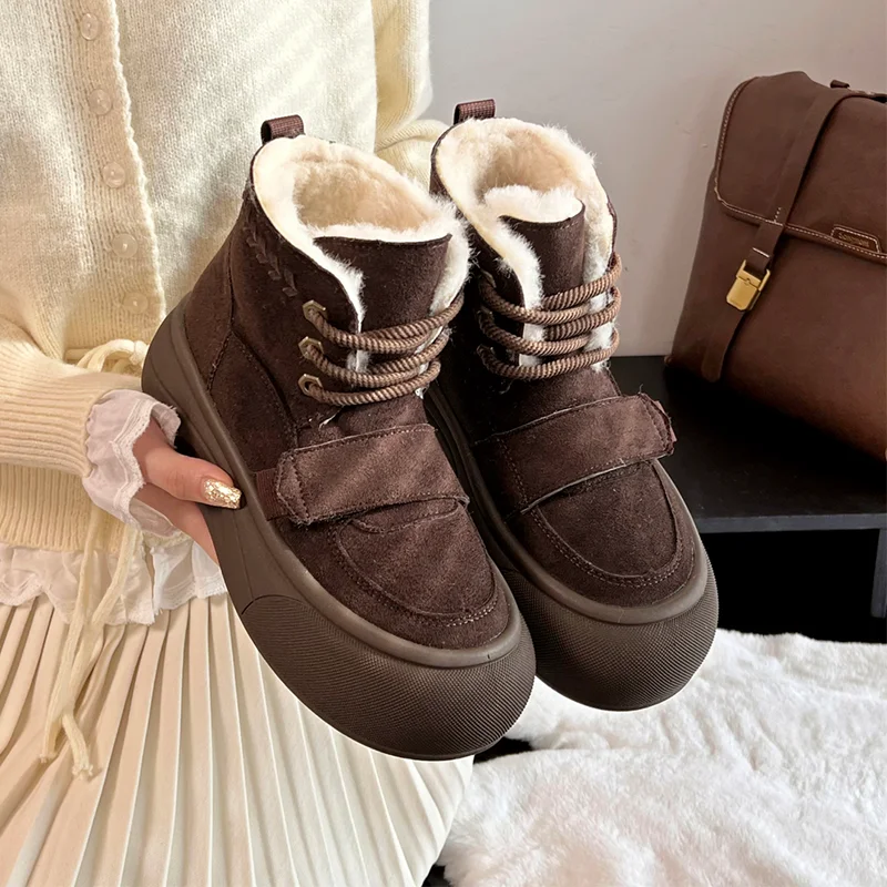 حذاء من الجلد للنساء الشقق عادية الجلد المدبوغ أحذية دافئة موضة جديدة الشتاء الثلوج الأحذية 2025 دافئ مصمم القطن بوتاس الفقرة Mujer #5